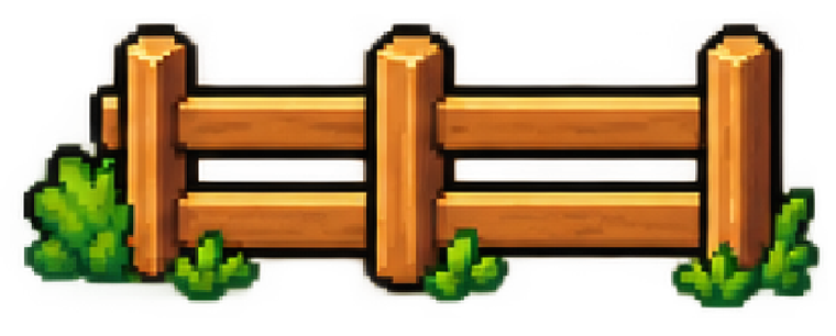 Wooden pixel-art fence bordered by tufts of grass.
